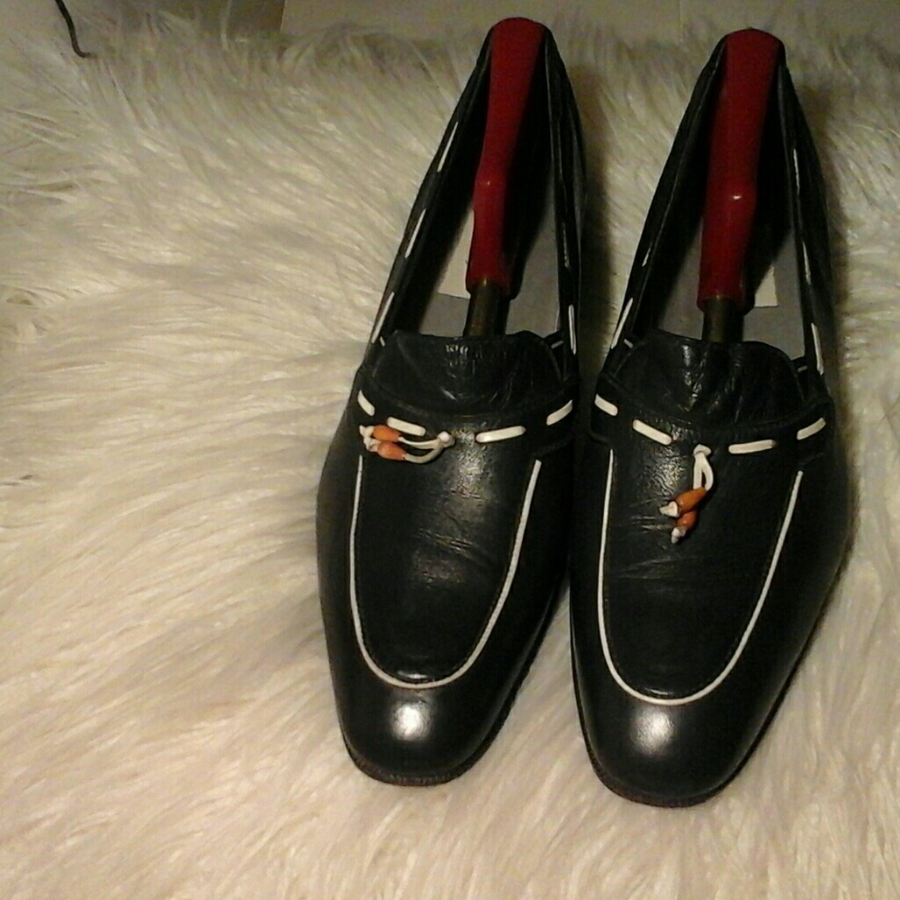 $1,299 Stemar mens Leather Tassel Shoes, Navy/Blue